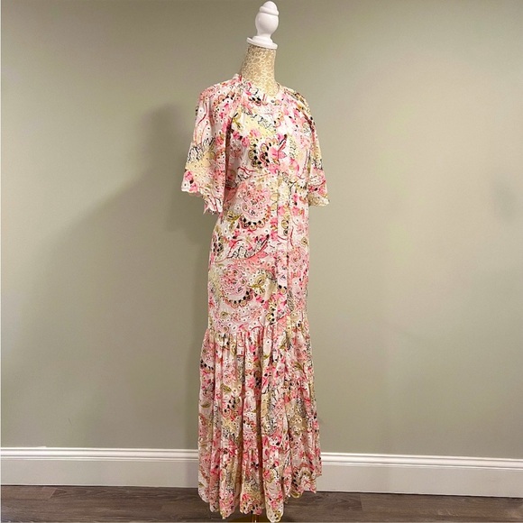 MISA Malena Los Angeles Floral Eyelet Embrodered Flutter Sleeve Midi Dress Sz S - Picture 5 of 12